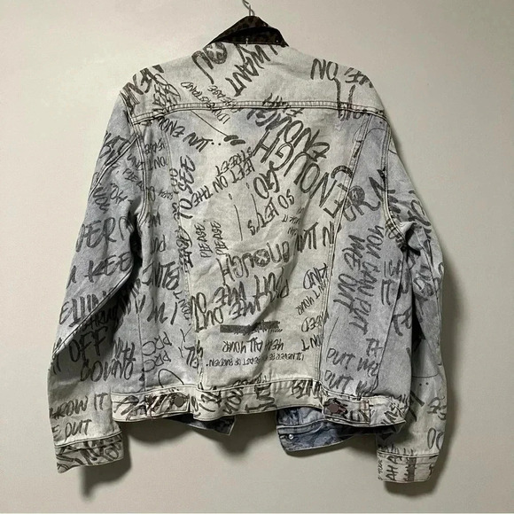 NWT MNML  Blue Scribble Trucker Graffiti Jacket Men's Jacket - Picture 9 of 12